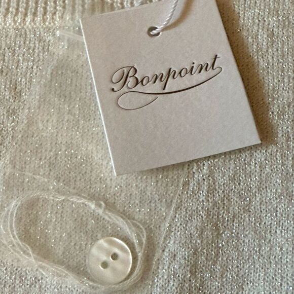 NWT Bonpoint Girls Pullover Short Sleeve Sweater. White with Iridescent Sheen. - Picture 8 of 11